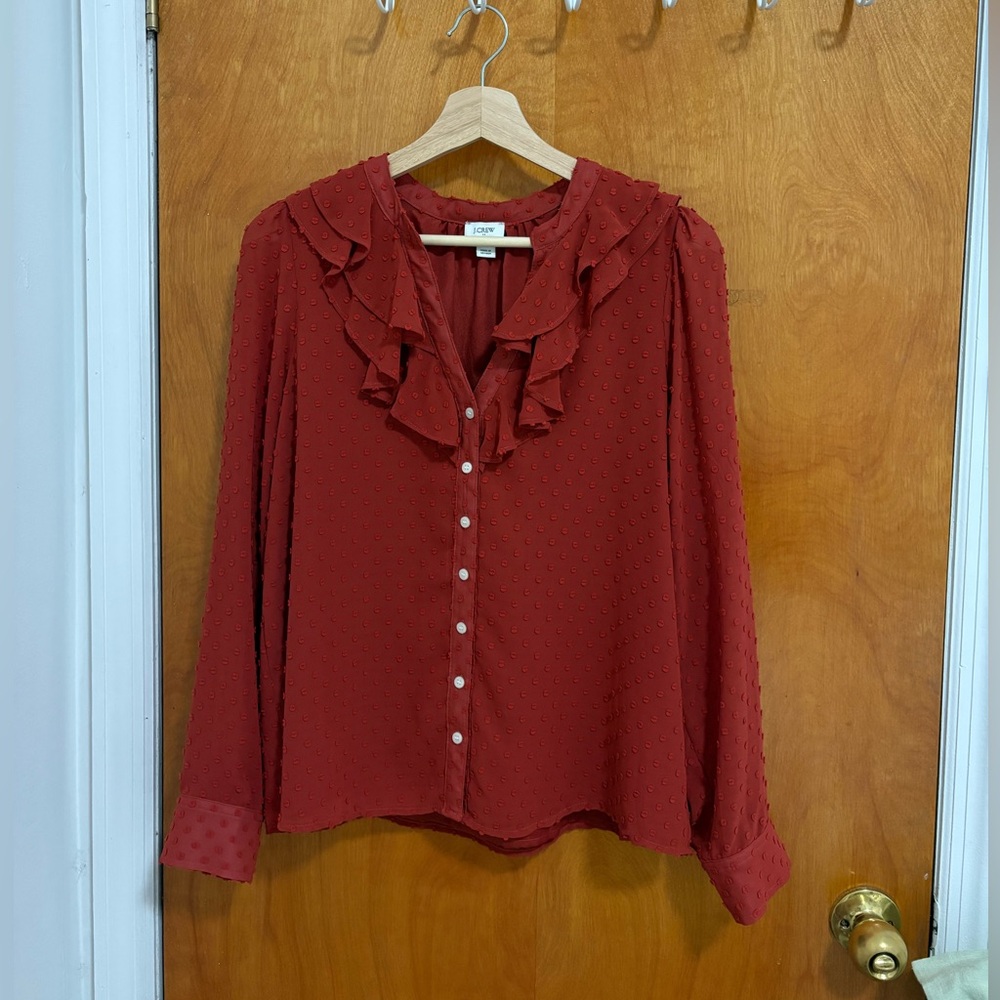 J. Crew Deep Red Ruffled Blouse